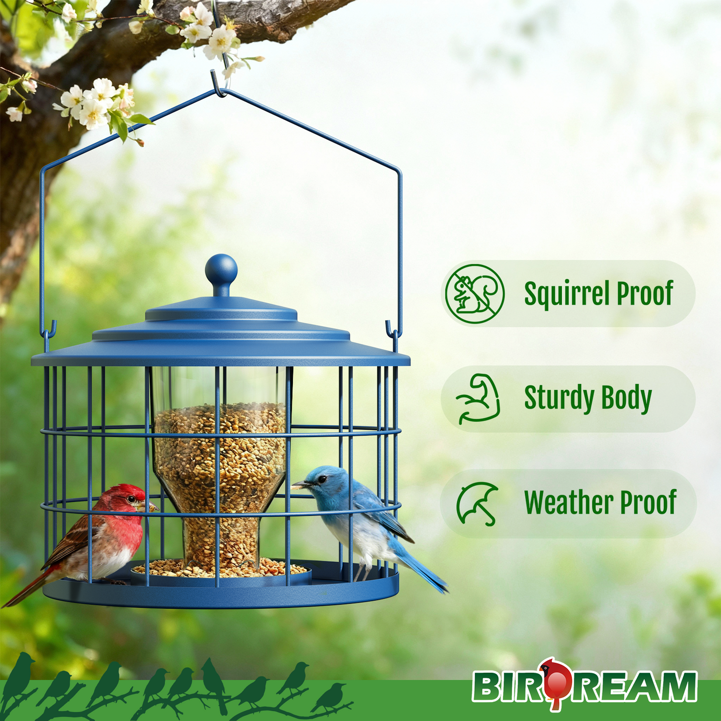 BD606 Metal Cage Bird Feeder (Blue)