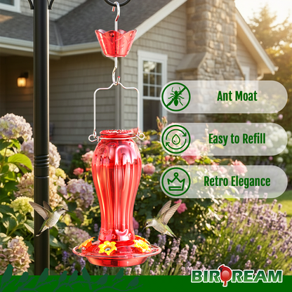 BD514 Glass Hummingbird Feeder (All Red)