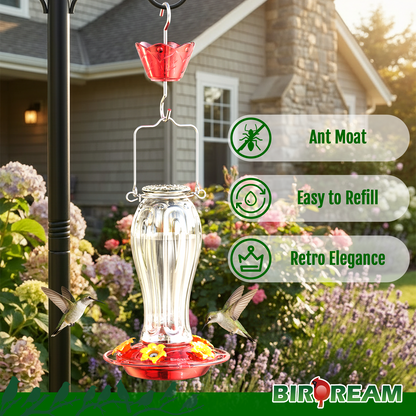 BD514 Glass Hummingbird Feeder (Transparent Red)