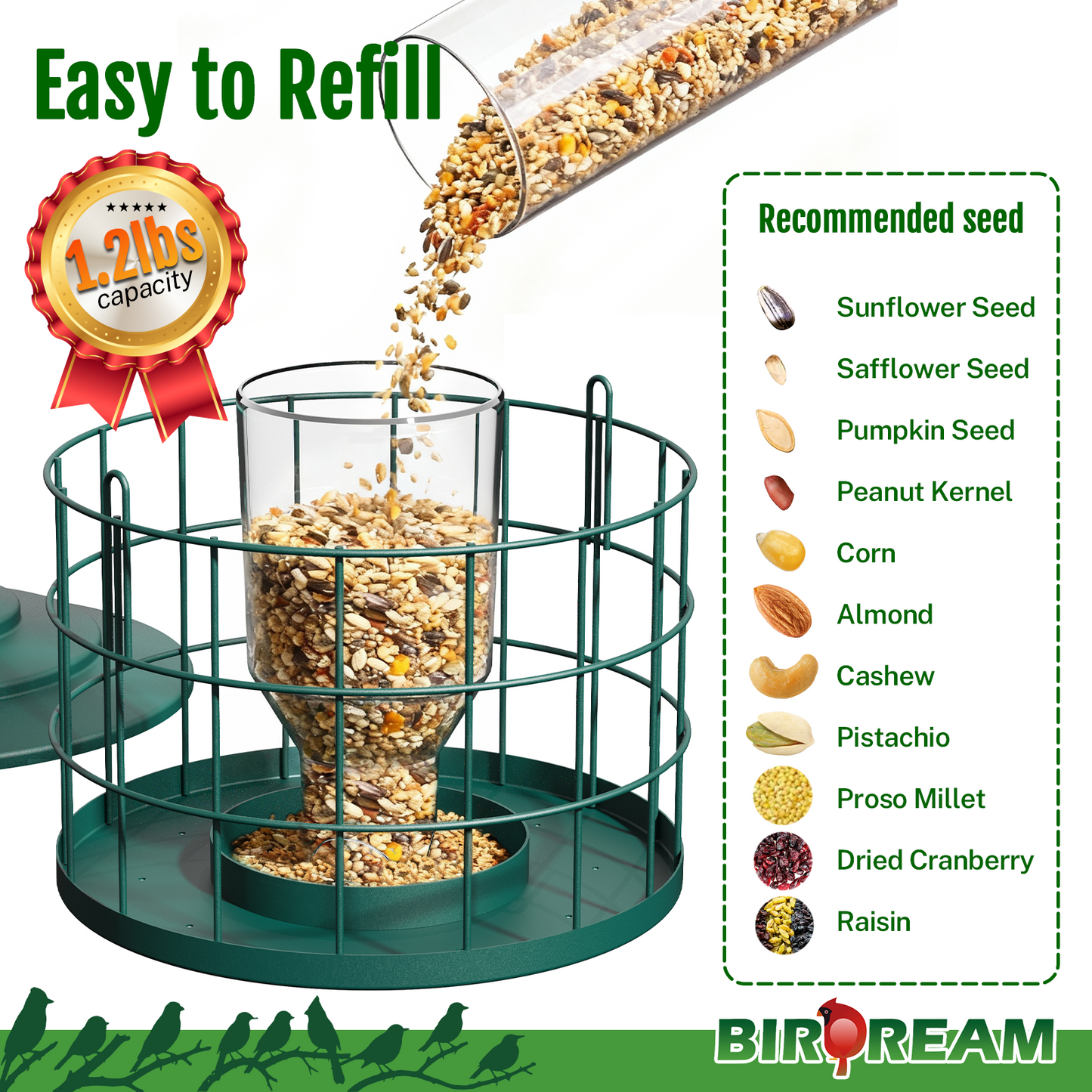 BD606 Metal Cage Bird Feeder (Green)