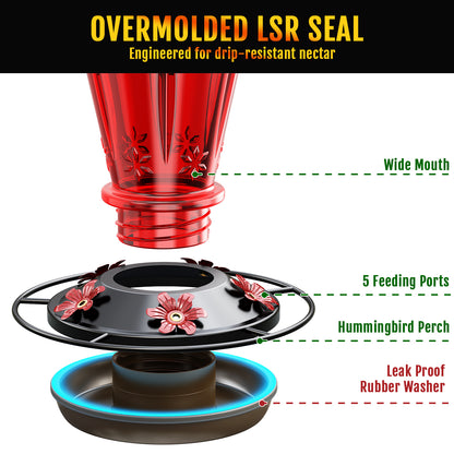 BD516 Glass Hummingbird Feeder (Red)