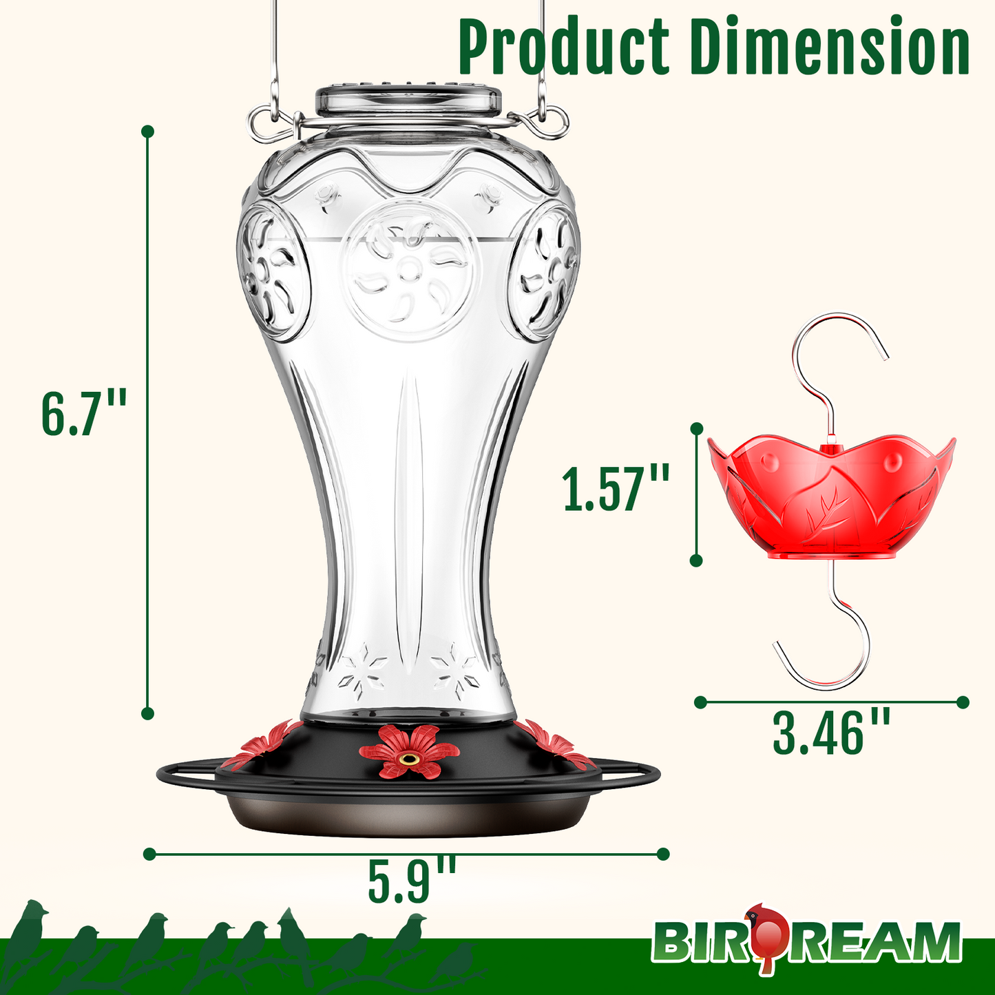 BD515 Glass Hummingbird Feeder (Transparent Red)