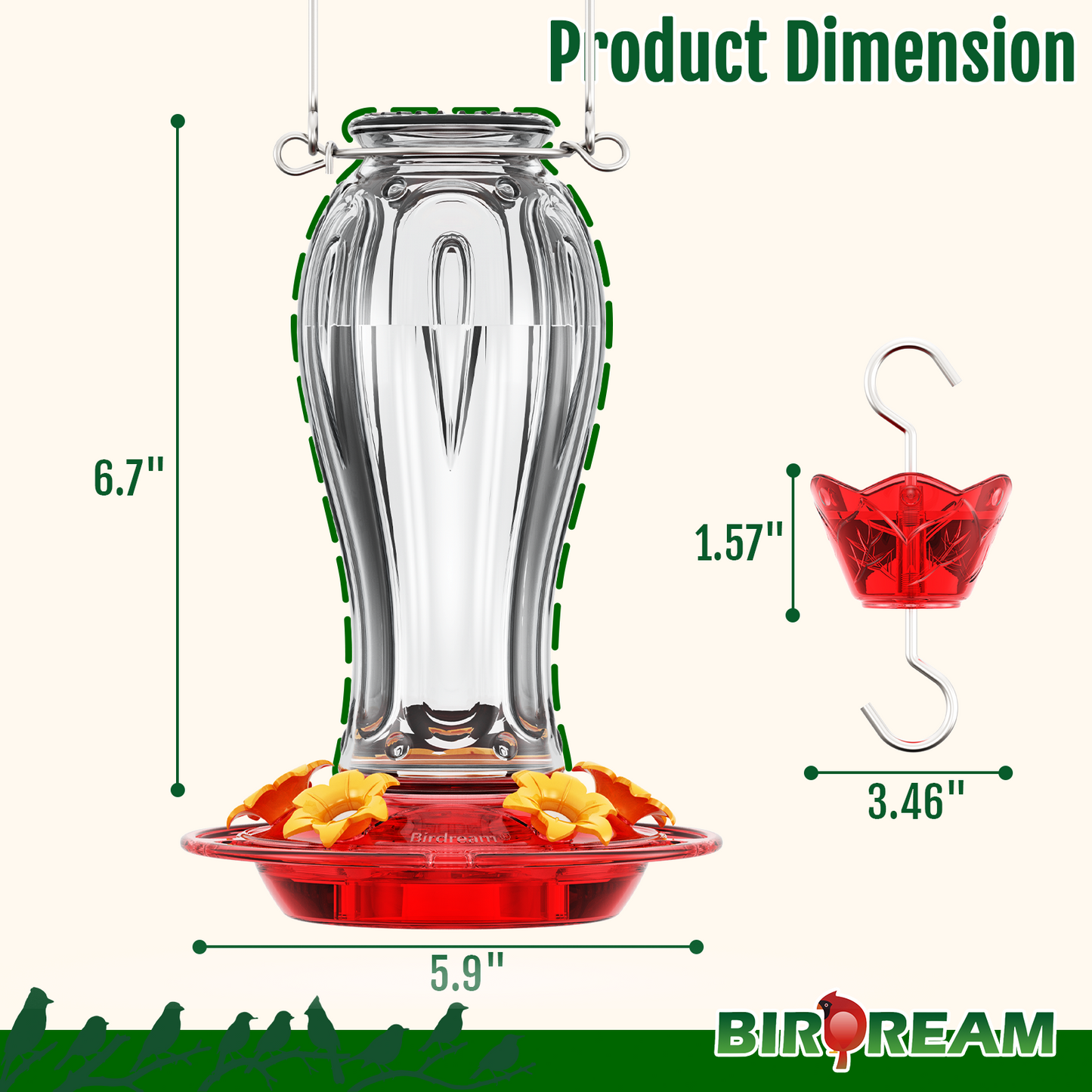 BD514 Glass Hummingbird Feeder (Transparent Red)