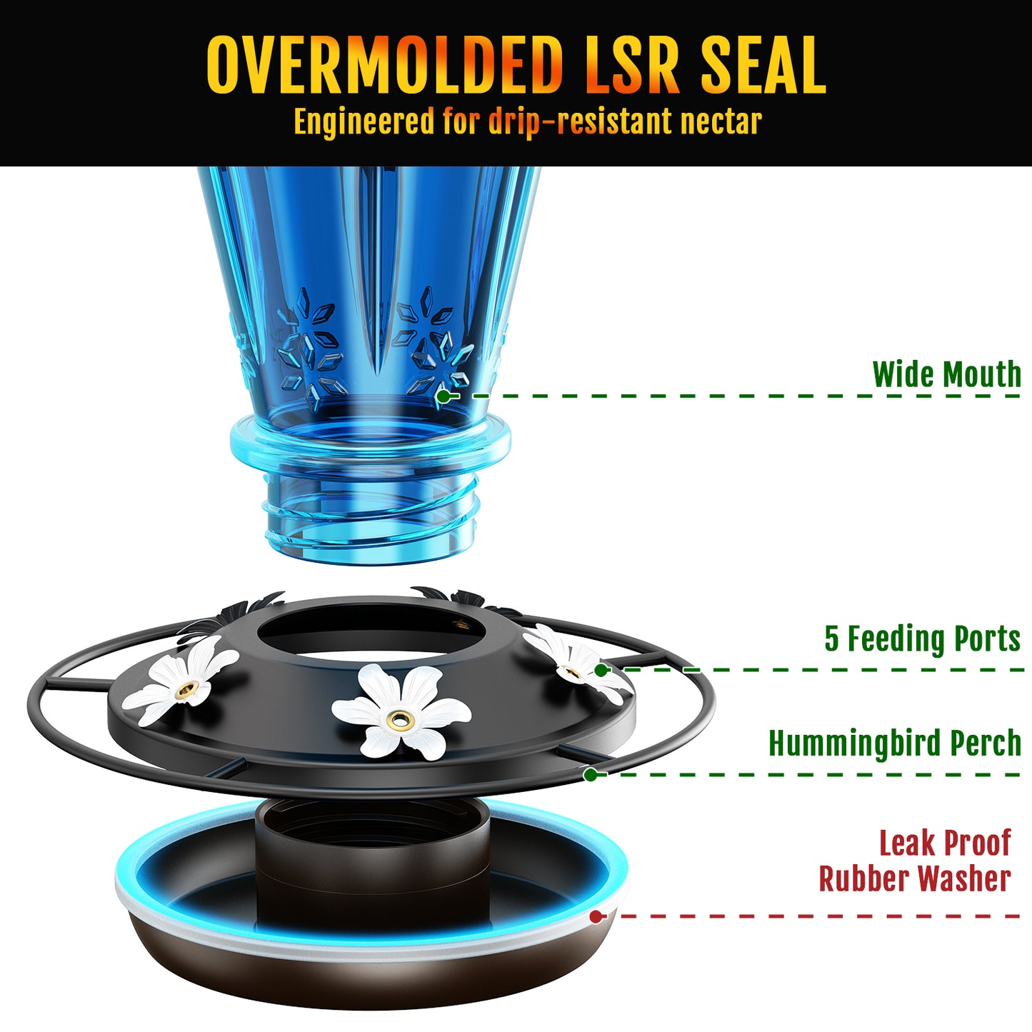 BD516 Glass Hummingbird Feeder (Blue)