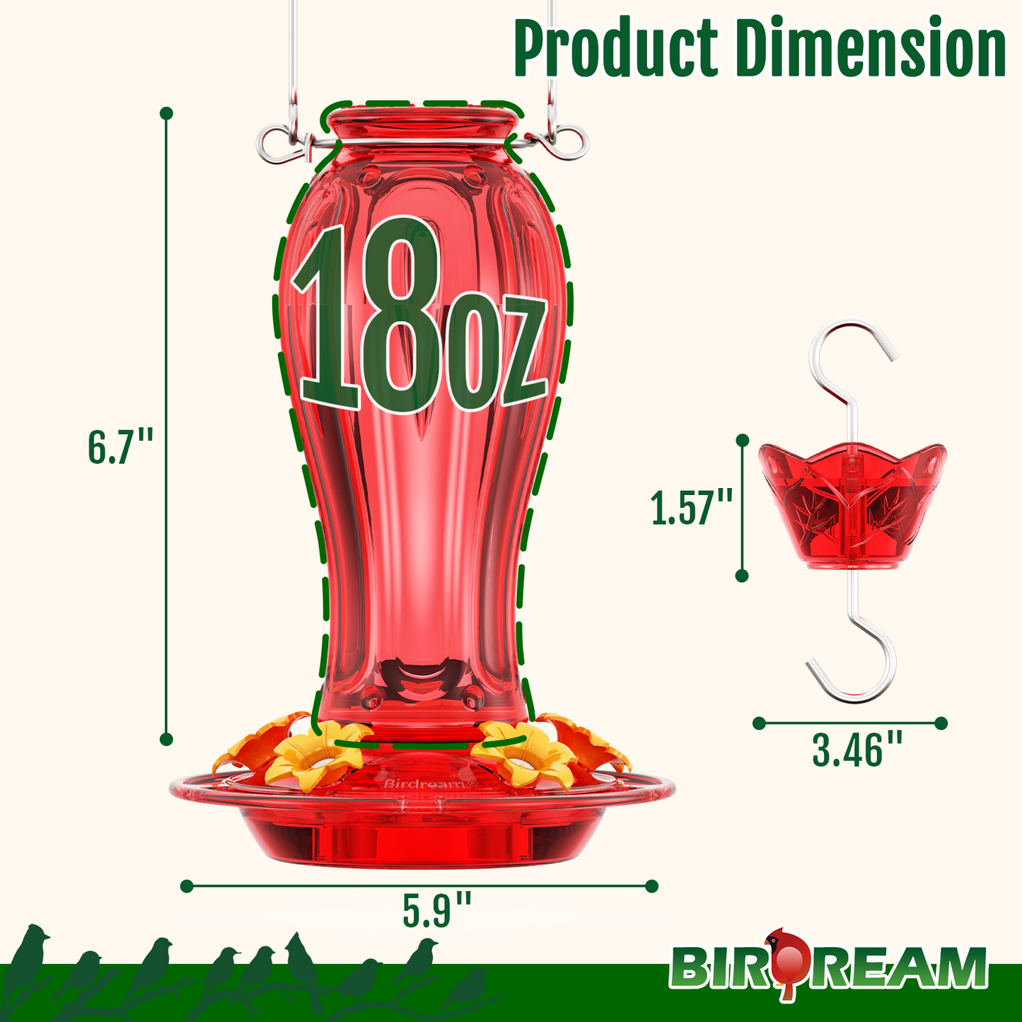 BD514 Glass Hummingbird Feeder (All Red)