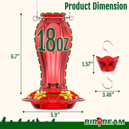BD514 Glass Hummingbird Feeder (All Red)