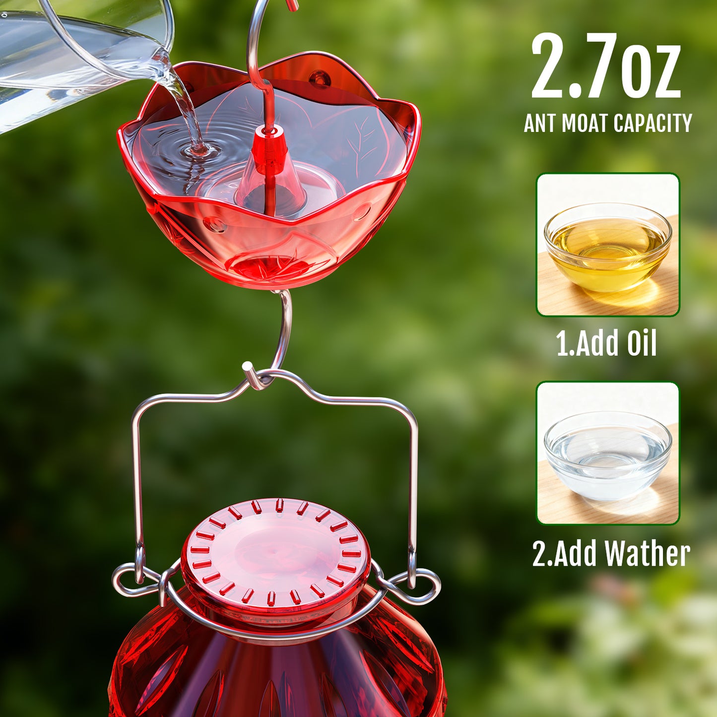 BD516 Glass Hummingbird Feeder (Red)