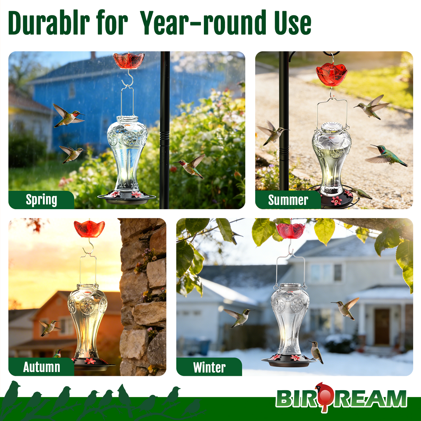 BD515 Glass Hummingbird Feeder (Transparent Red)