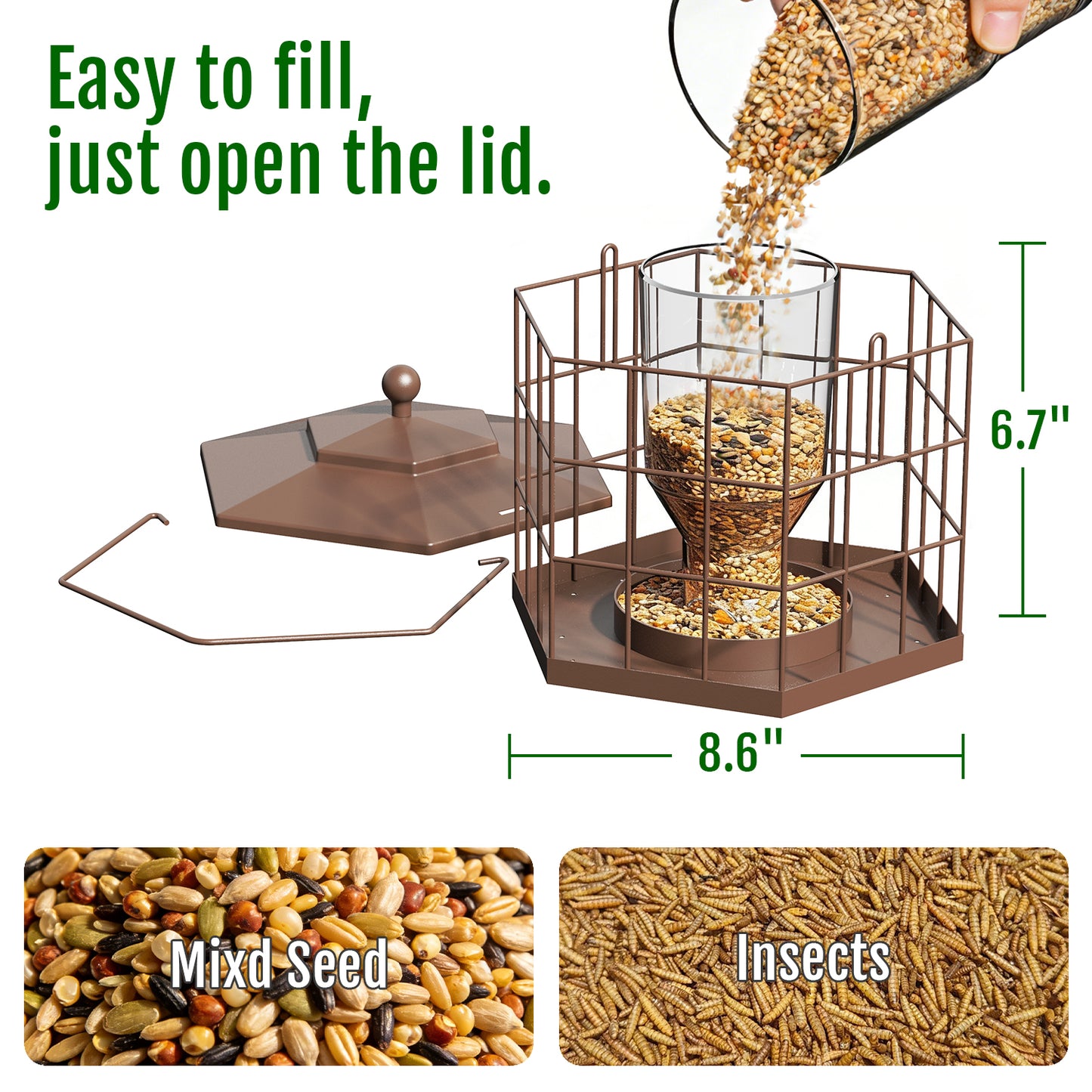 BD607 Metal Cage Bird Feeder (Brown)