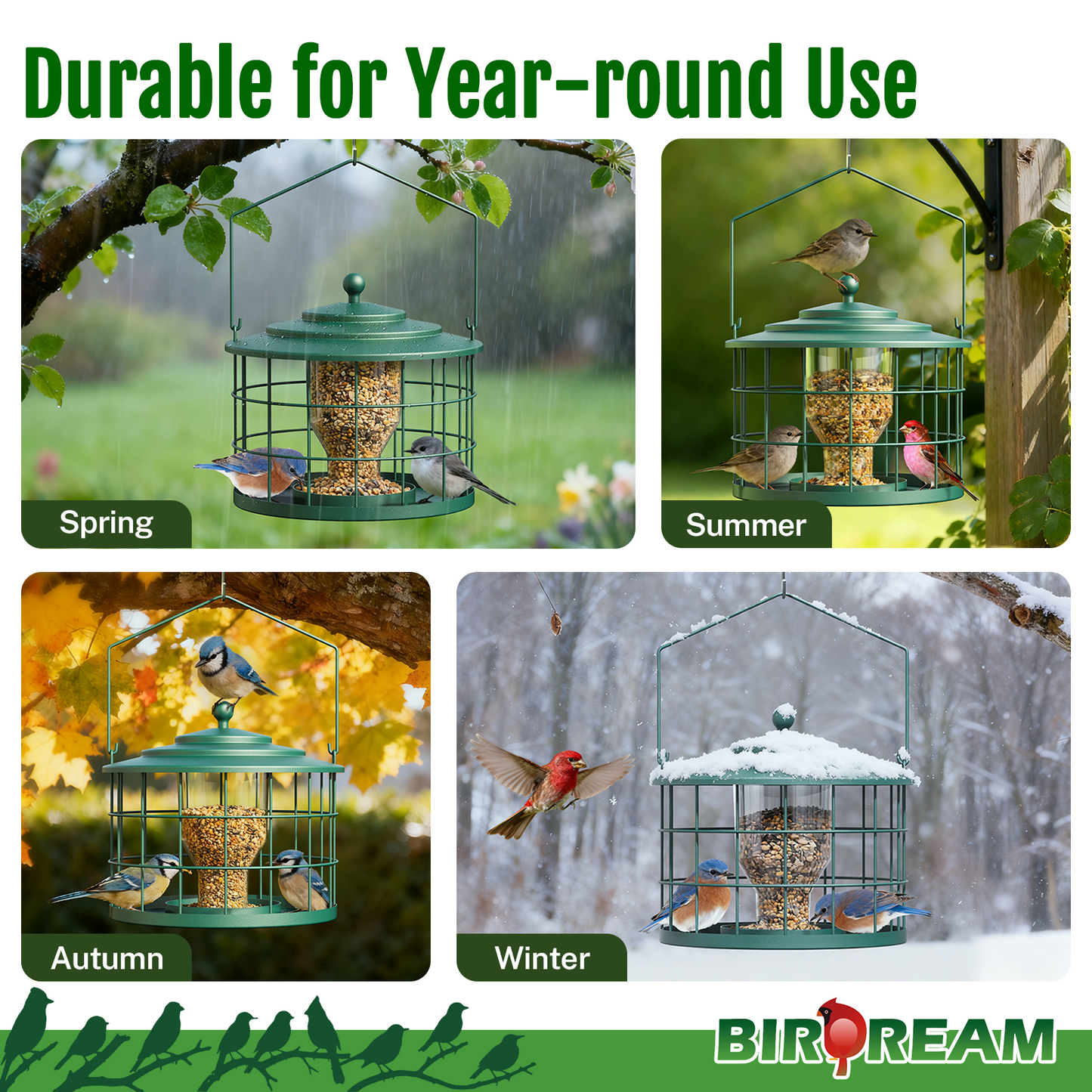 BD606 Metal Cage Bird Feeder (Green)