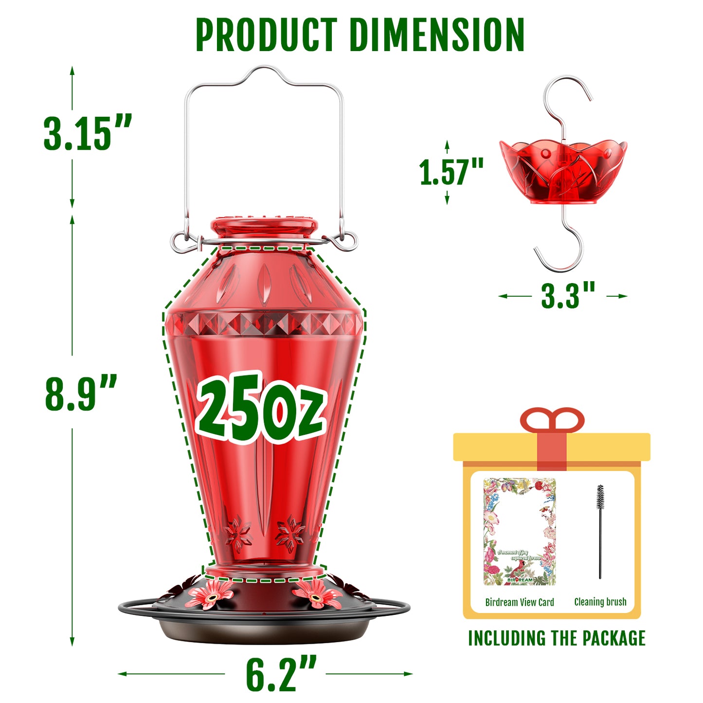 BD516 Glass Hummingbird Feeder (Red)