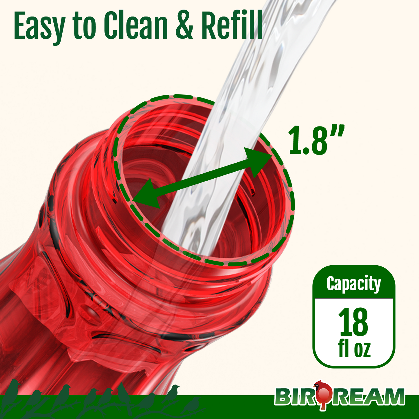 BD514 Glass Hummingbird Feeder (All Red)