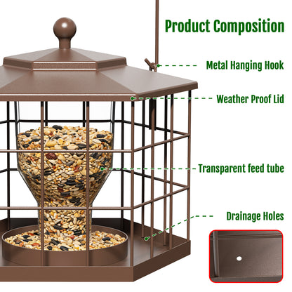BD607 Metal Cage Bird Feeder (Brown)