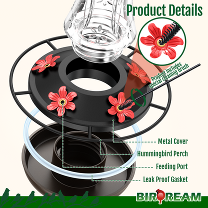 BD515 Glass Hummingbird Feeder (Transparent Red)