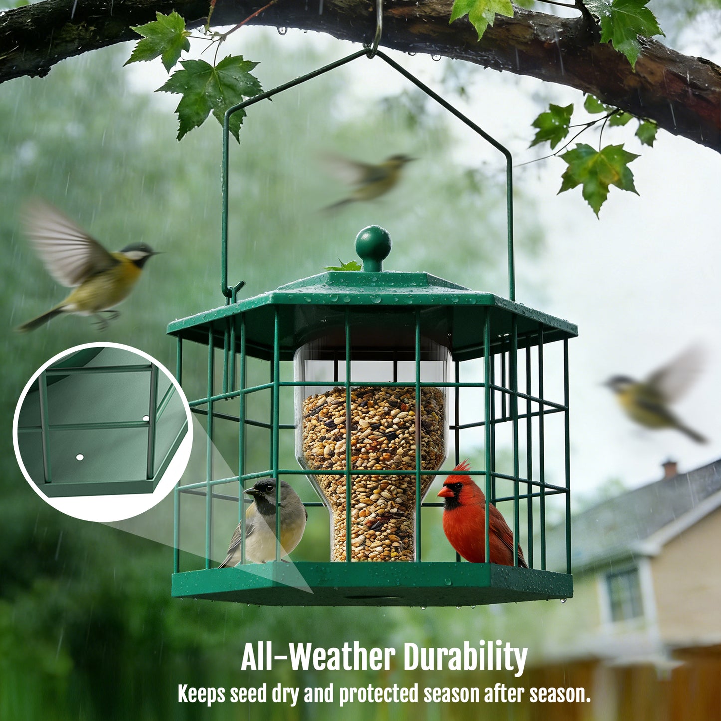 BD607 Metal Cage Bird Feeder (Green)