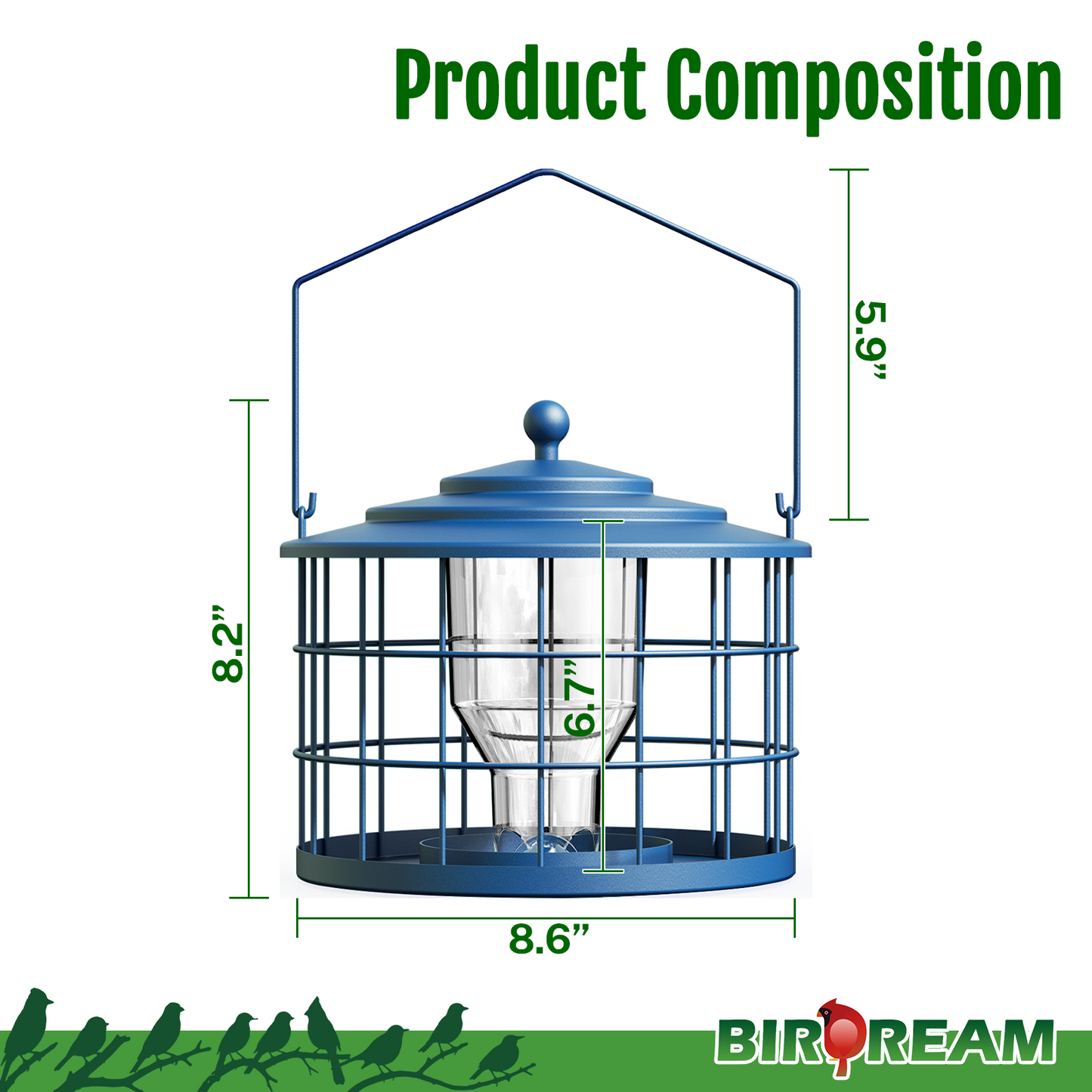 BD606 Metal Cage Bird Feeder (Blue)