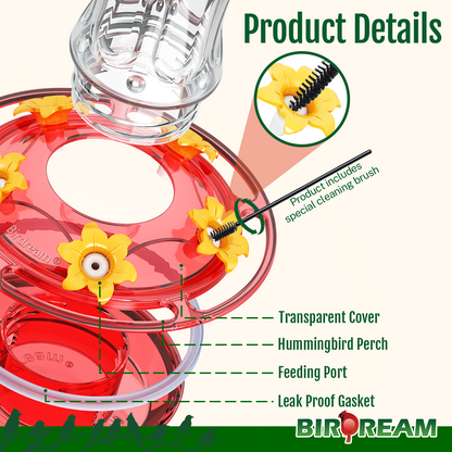 BD514 Glass Hummingbird Feeder (Transparent Red)