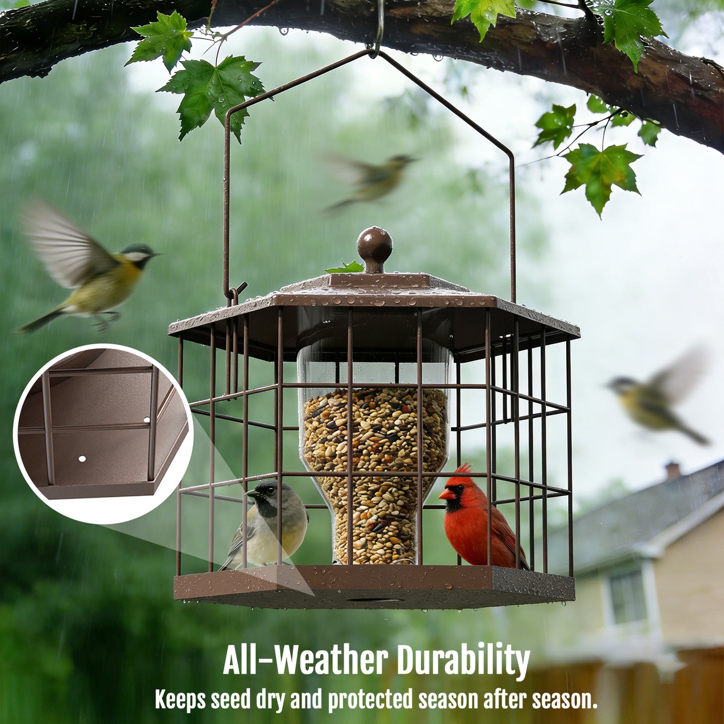 BD607 Metal Cage Bird Feeder (Brown)