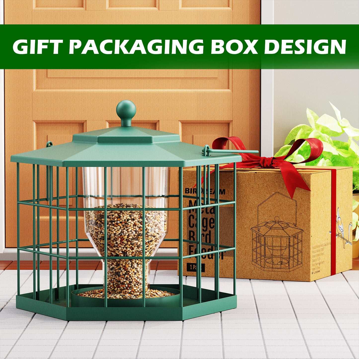 BD607 Metal Cage Bird Feeder (Green)
