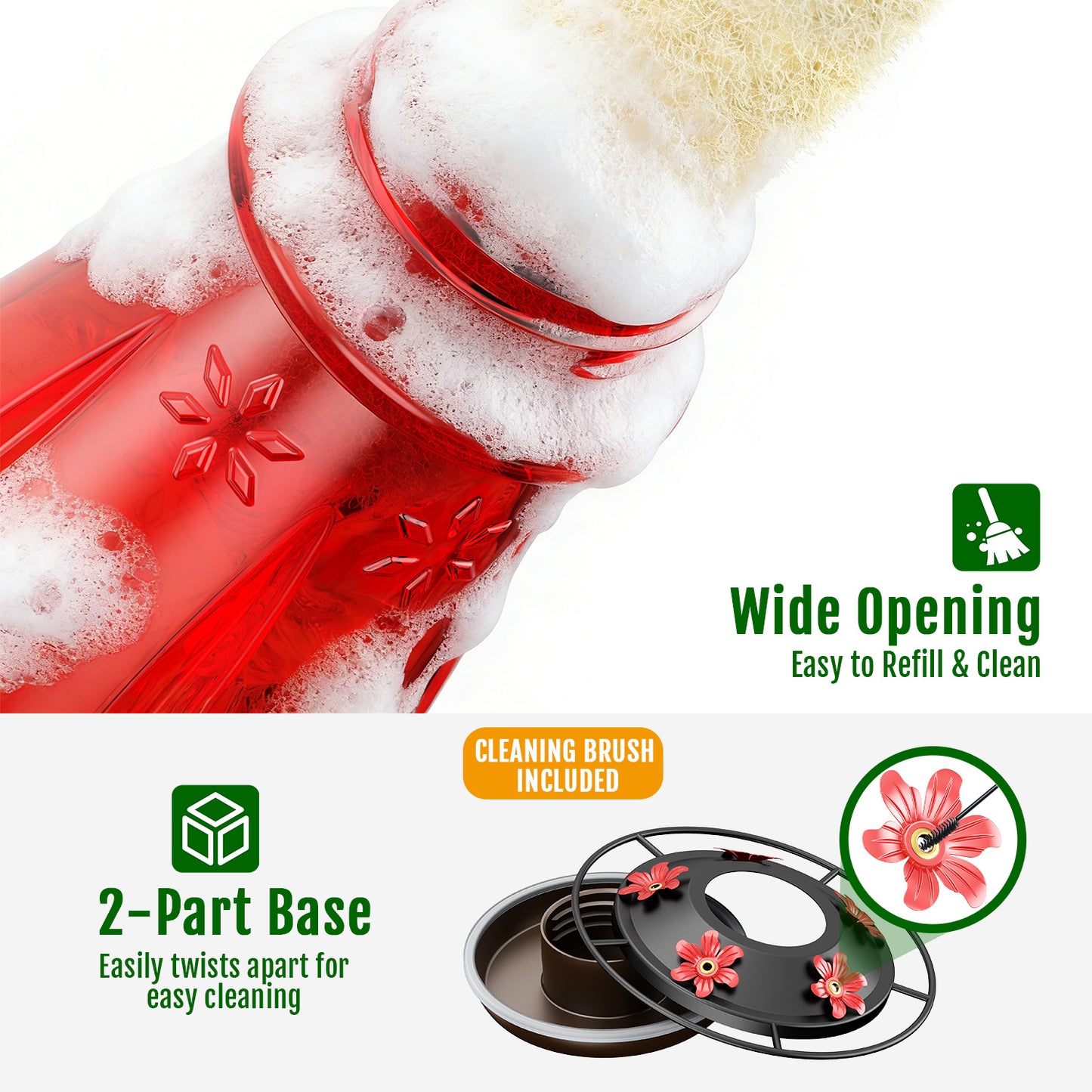 BD516 Glass Hummingbird Feeder (Red)