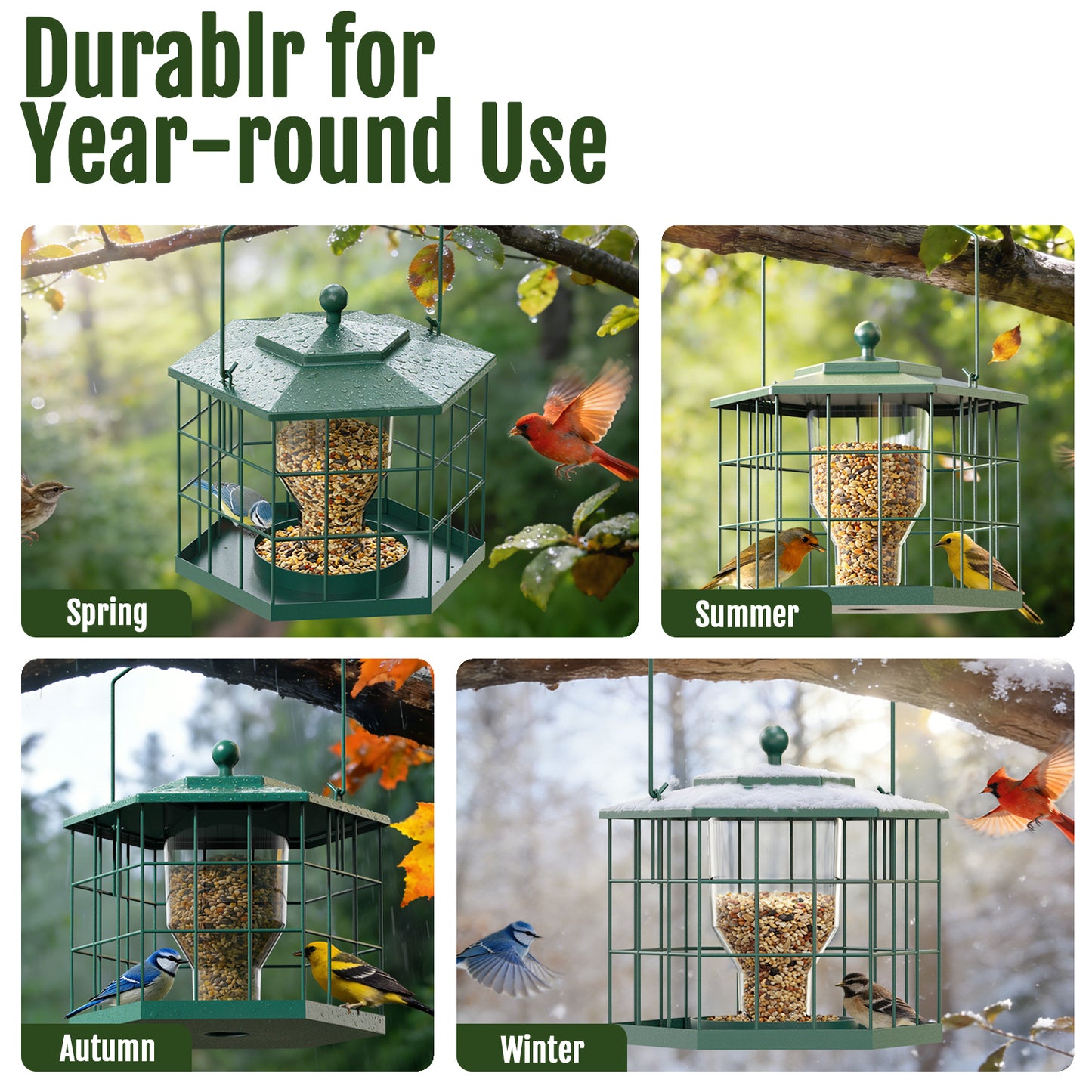 BD607 Metal Cage Bird Feeder (Green)